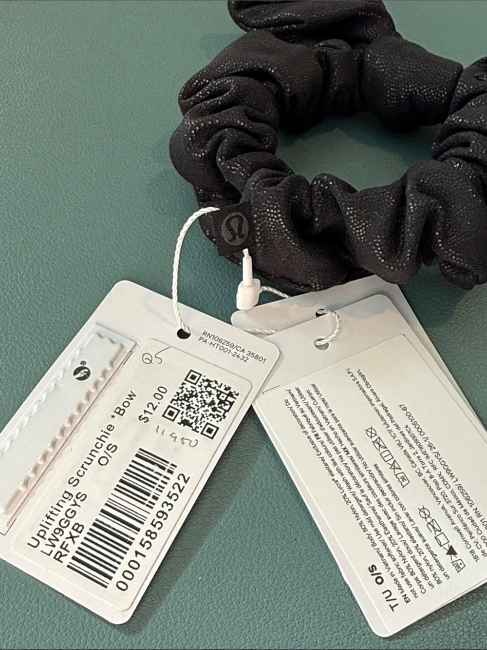 Lululemon Uplifting Scrunchie Bow Black Foil Hair Tie NWT
